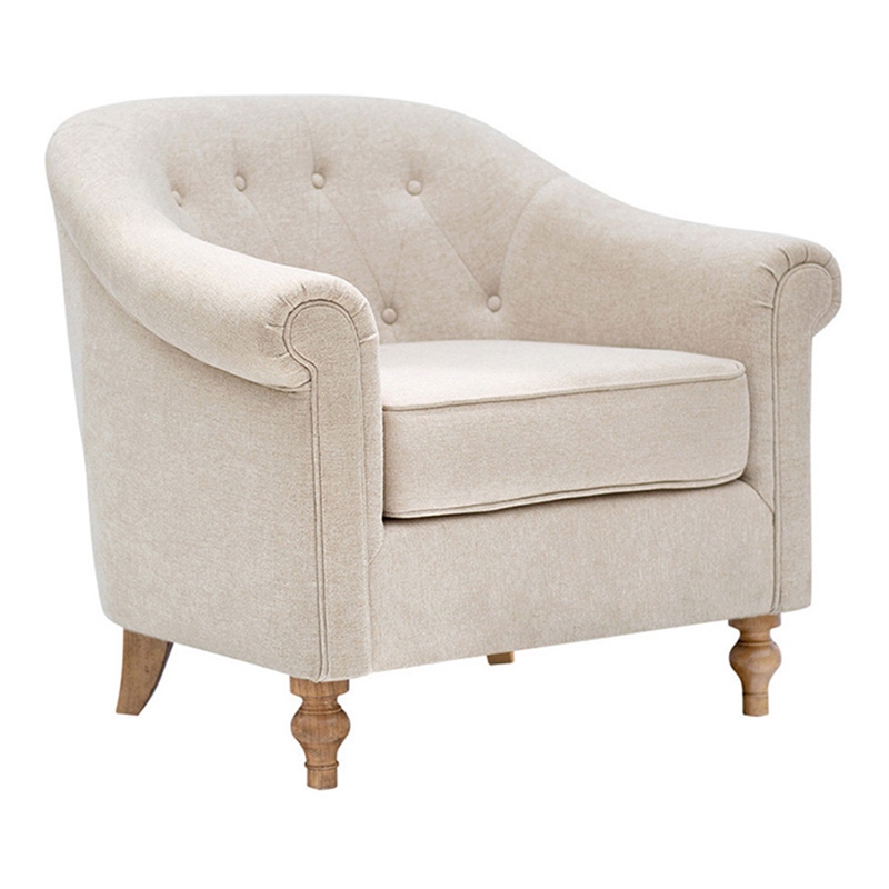Olliix Fayette Tufted Upholstered Fabric Accent Arm Chair in Cream