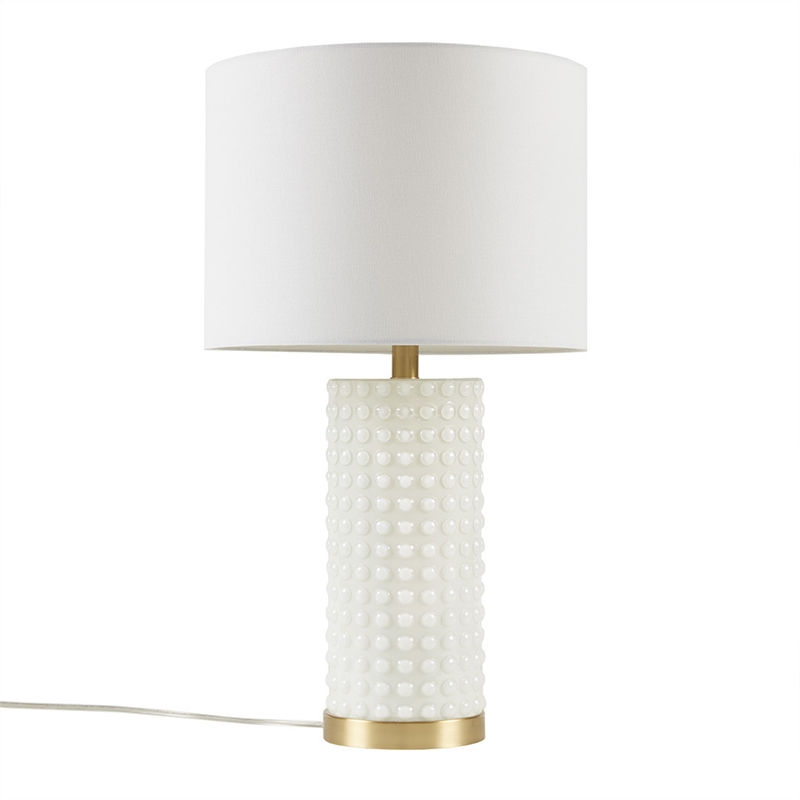 Olliix Grace Ivy Textured Dot Transitional Glass Table Lamp in White/Gold
