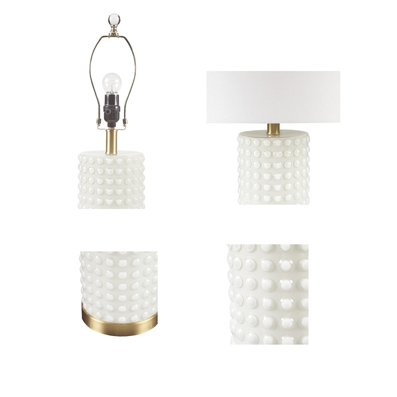 Olliix Grace Ivy Textured Dot Transitional Glass Table Lamp in White/Gold