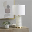 Olliix Grace Ivy Textured Dot Transitional Glass Table Lamp in White/Gold