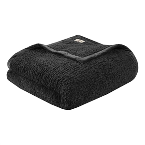 Woolrich Burlington Contemporary Solid Berber Fabric King Blanket in Black