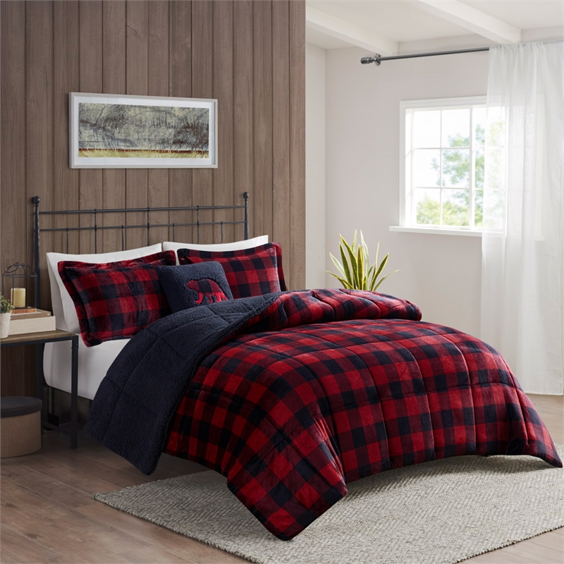 Woolrich Alton 4-PC Fabric Full/Queen Down Alternative Comforter Set - Red/Black
