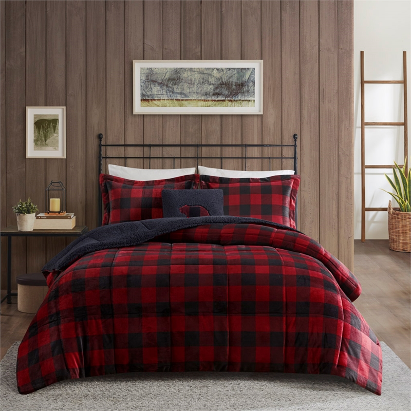 Woolrich Alton 4-PC Fabric Full/Queen Down Alternative Comforter Set - Red/Black