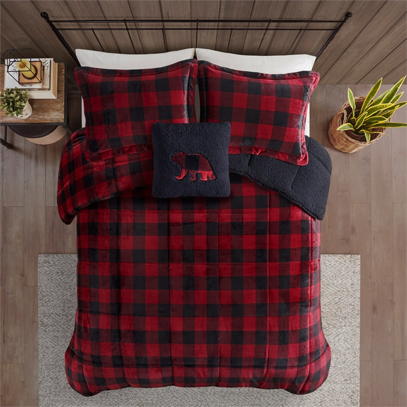 Woolrich Alton 4-PC Fabric Full/Queen Down Alternative Comforter Set - Red/Black