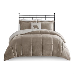 Woolrich Alton 4-Piece Fabric Full/Queen Down Alternative Comforter Set in Taupe
