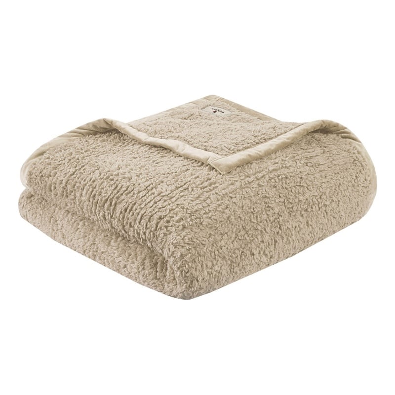 Woolrich Burlington Contemporary Solid Berber Fabric Full/Queen Blanket in Tan
