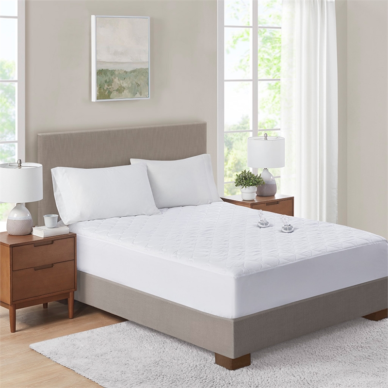 Serta Contemporary Microfiber Fabric Twin Heated Mattress Pad in White
