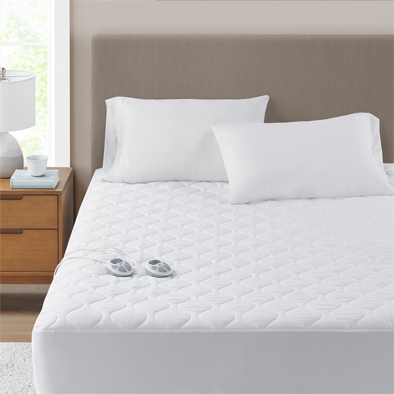 Serta Contemporary Microfiber Fabric Twin Heated Mattress Pad in White