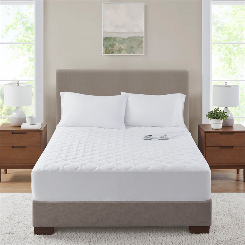 Serta Contemporary Microfiber Fabric Twin Heated Mattress Pad in White