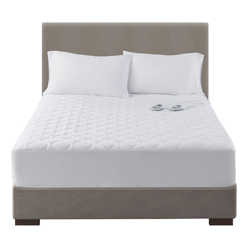 Serta Contemporary Microfiber Fabric Twin Heated Mattress Pad in White