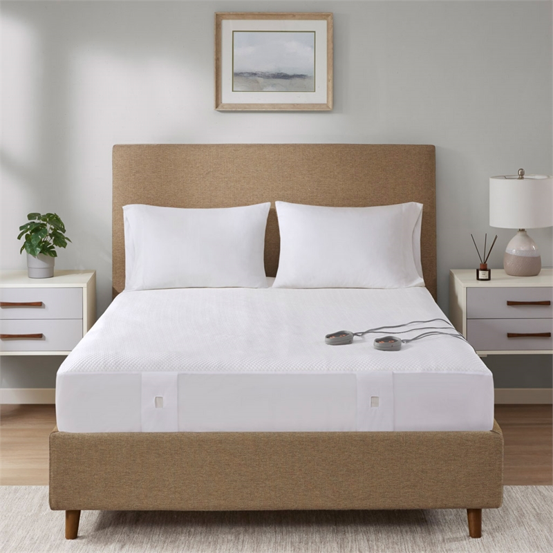 Beautyrest Cool Touch Contemporary Fabric Twin Heated Mattress Pad in White