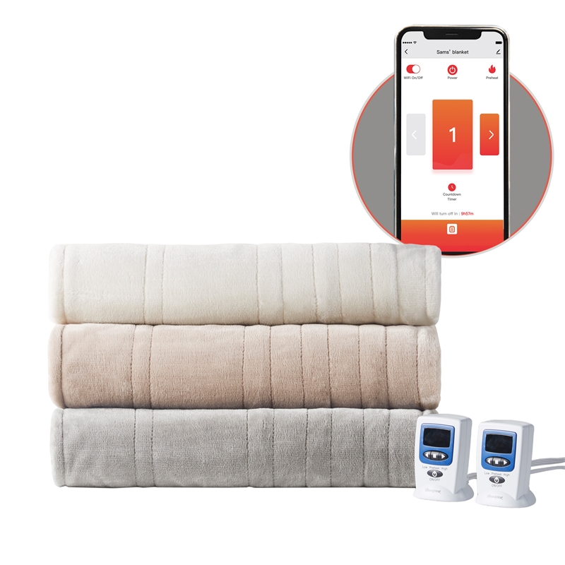 Beautyrest Contemporary Plush Fabric King Heated Blanket with WIFI in Taupe