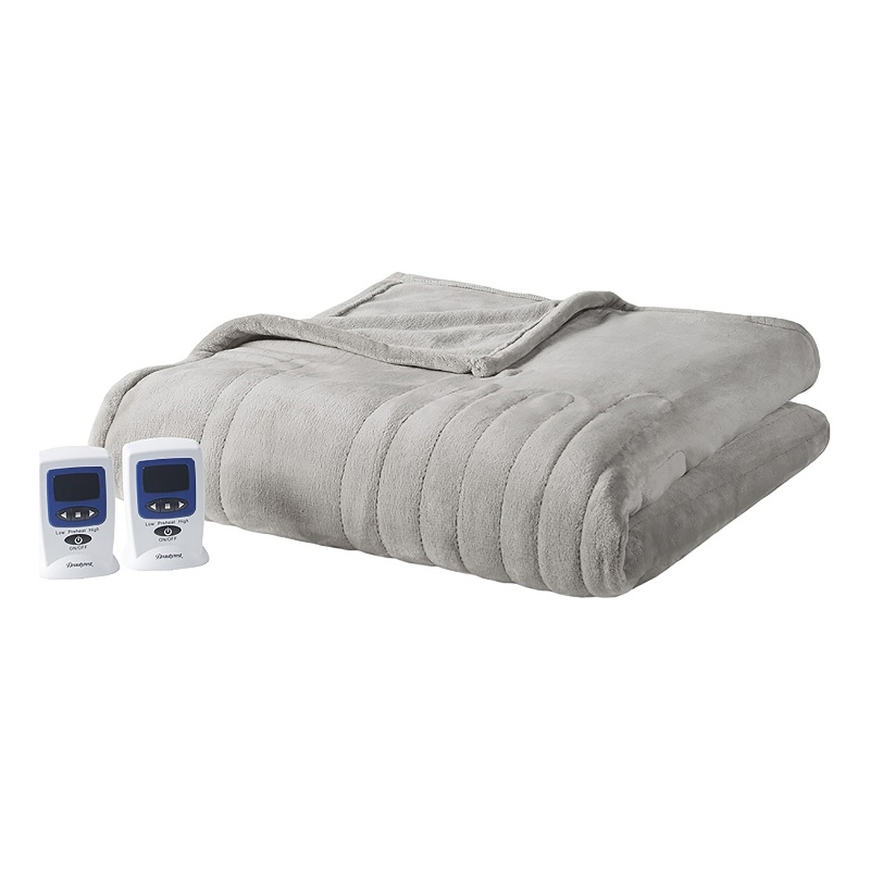 Beautyrest Contemporary Plush Fabric King Heated Blanket with WIFI in Gray
