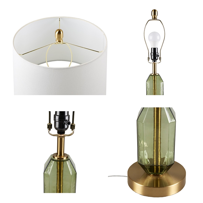 Hampton Hill Zirconia Modern Glass/Polyester Faceted Table Lamp in Green/White