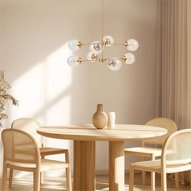 INK+IVY Calista 8-Light Glass/Iron Chandelier with Globe Bulbs in Clear/Gold