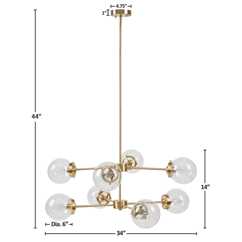 INK+IVY Calista 8-Light Glass/Iron Chandelier with Globe Bulbs in Clear/Gold