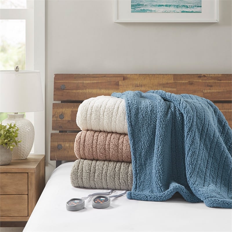 True North by Sleep Philosophy Sherpa Fabric King Heated Blanket in Gray