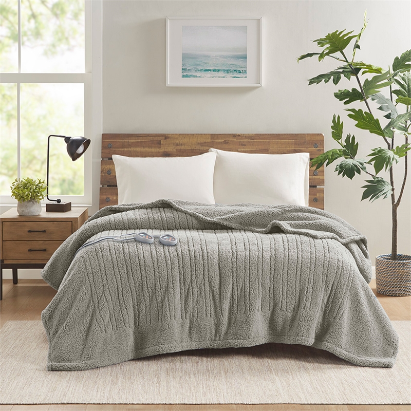 True North by Sleep Philosophy Sherpa Fabric Queen Heated Blanket in Gray