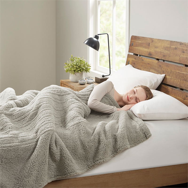 True North by Sleep Philosophy Sherpa Fabric Full Heated Blanket in Gray