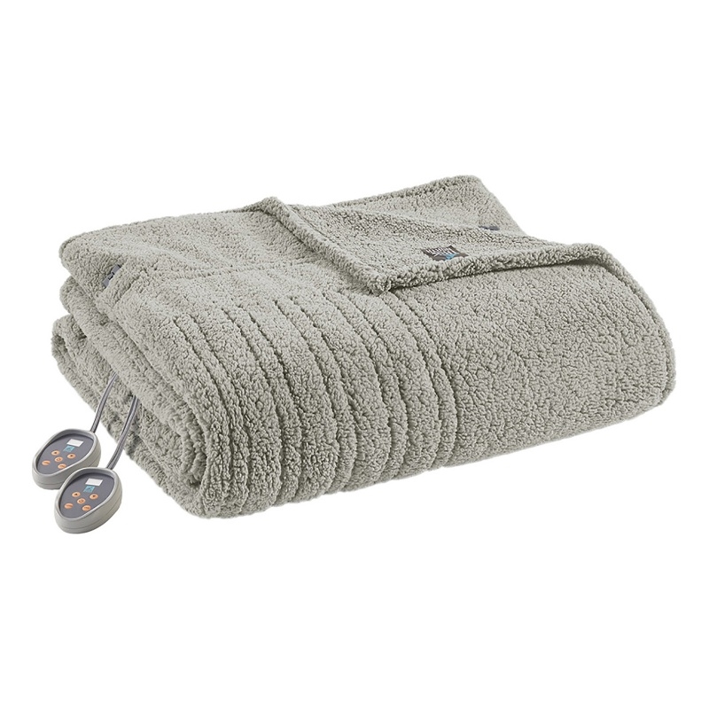 True North by Sleep Philosophy Sherpa Fabric Full Heated Blanket in Gray