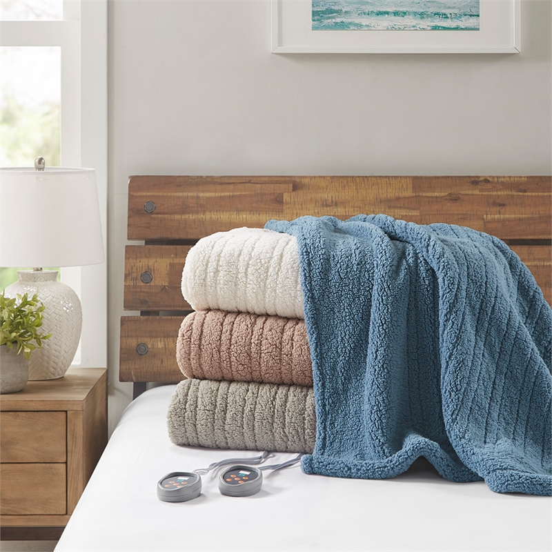 True North by Sleep Philosophy Sherpa Fabric Twin Heated Blanket in Gray