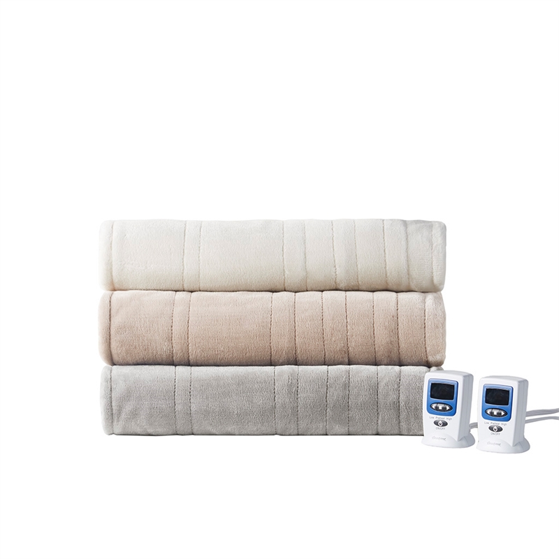 Beautyrest Contemporary Plush Fabric Queen Heated Blanket with WIFI in Ivory