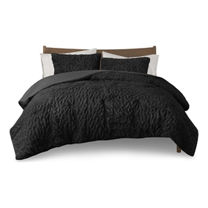 Madison Park Blair 3-Pc Faux Fur Fabric Full/Queen King Comforter Set in Black