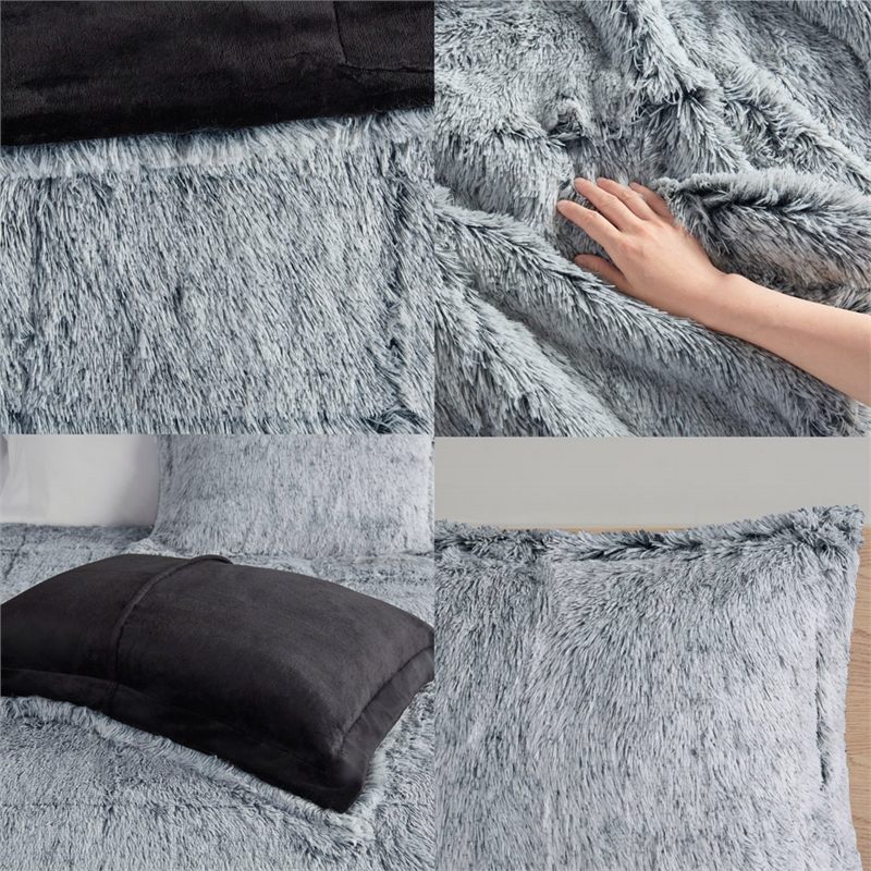 Intelligent Design Malea 3-Pc Fur Fabric King/Cal King Comforter Mini Set - Gray