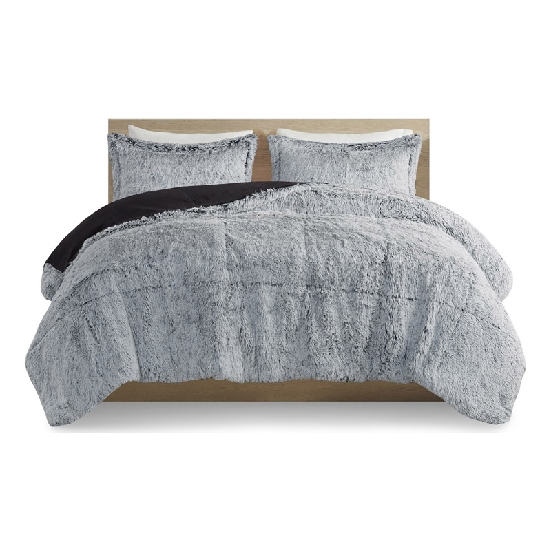 Intelligent Design Malea 2-Pc Fur Fabric Twin/Twin XL Comforter Mini Set - Gray