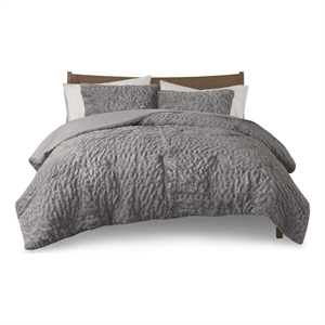 Madison Park Blair 3-Pc Faux Fur Fabric Full/Queen King Comforter Set in Gray