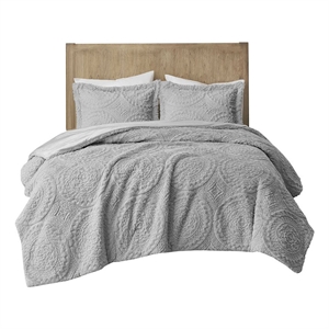 Madison Park Arya 3-Piece Fabric Full/Queen Comforter Mini Set in Gray