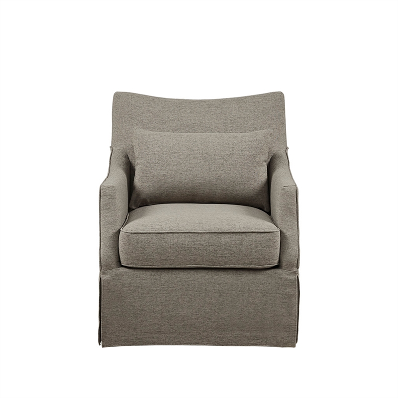 Martha Stewart London Farmhouse Fabric Upholstered Skirted Swivel Chair in Tan