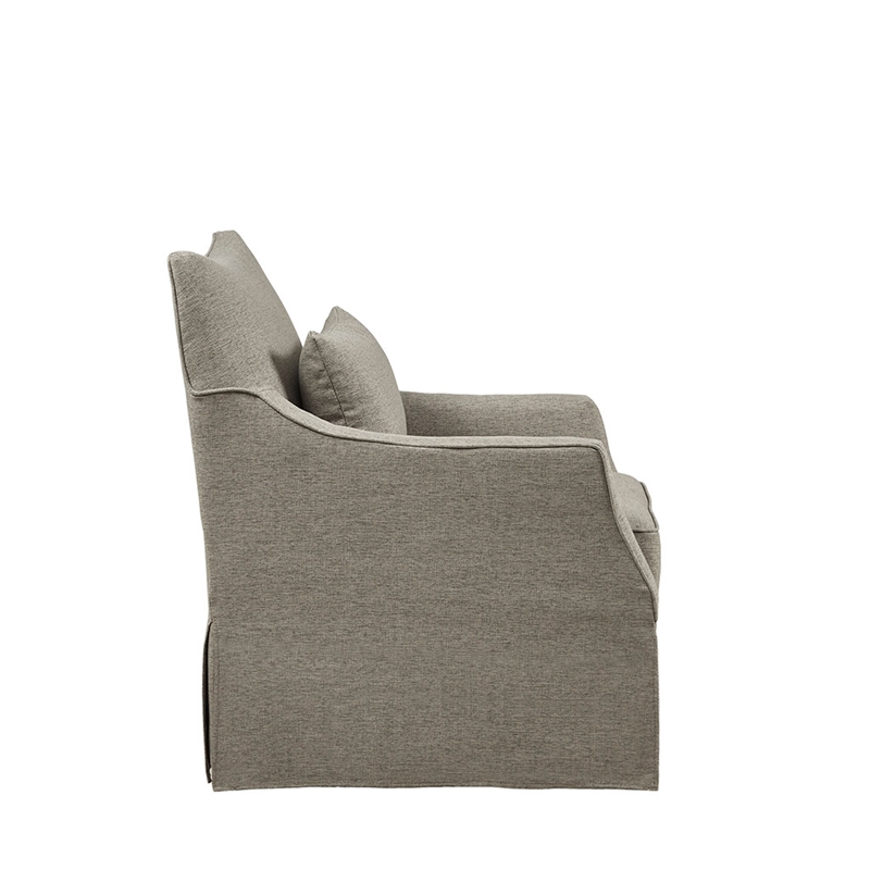 Martha Stewart London Farmhouse Fabric Upholstered Skirted Swivel Chair in Tan