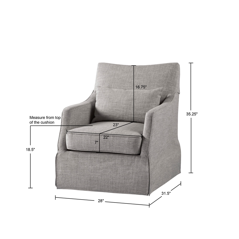 Martha Stewart London Farmhouse Fabric Upholstered Skirted Swivel Chair in Gray