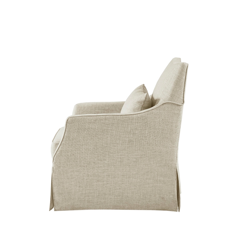 Martha Stewart London Farmhouse Fabric Upholstered Skirted Swivel Chair in Beige