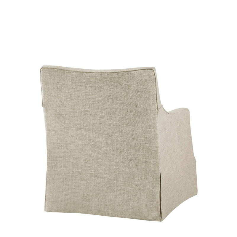 Martha Stewart London Farmhouse Fabric Upholstered Skirted Swivel Chair in Beige