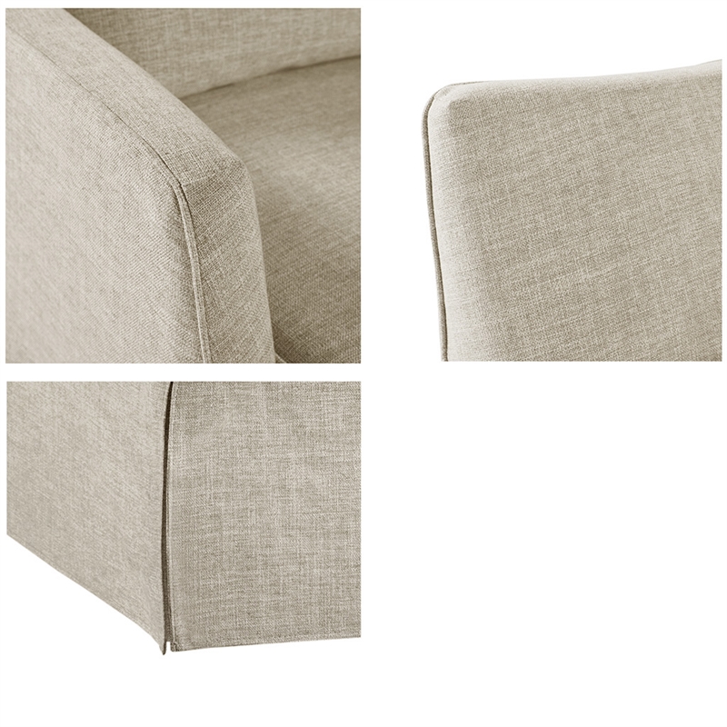 Martha Stewart London Farmhouse Fabric Upholstered Skirted Swivel Chair in Beige