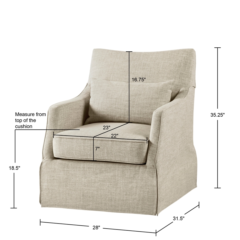 Martha Stewart London Farmhouse Fabric Upholstered Skirted Swivel Chair in Beige