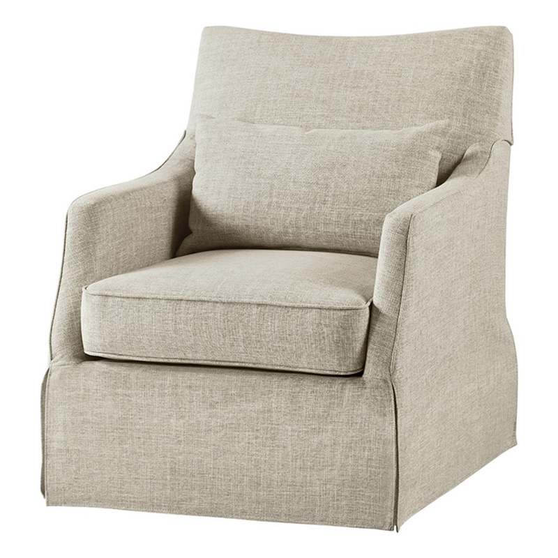 Martha Stewart London Farmhouse Fabric Upholstered Skirted Swivel Chair in Beige
