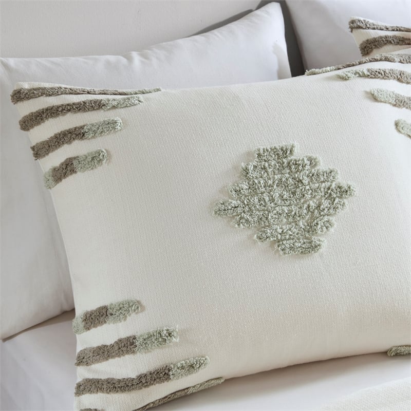 Olliix INK+IVY Tahli King/Cal King Duvet Mini Set Cotton in Green/Ivory