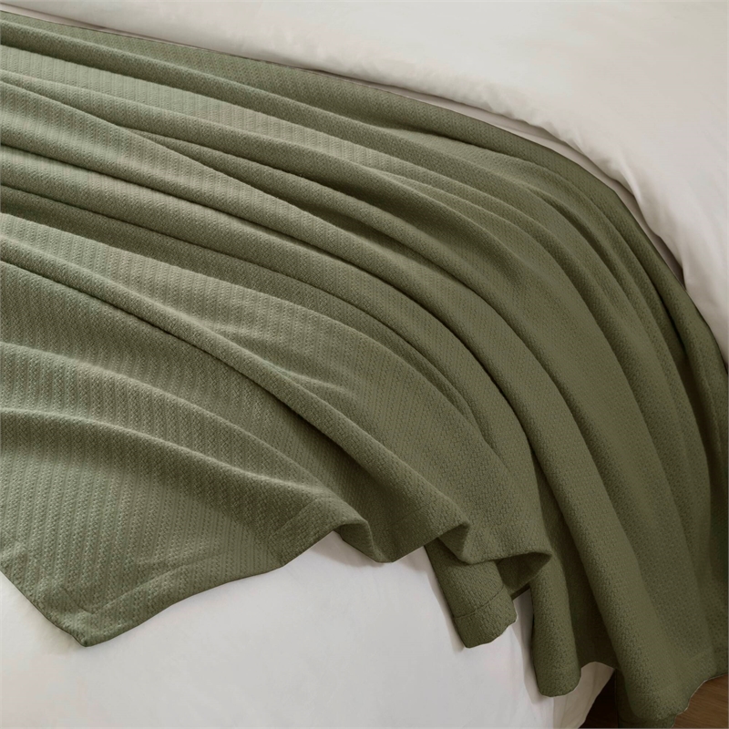Olliix Madison Park Liquid Cotton Full/Queen Blanket Cotton in Olive Green