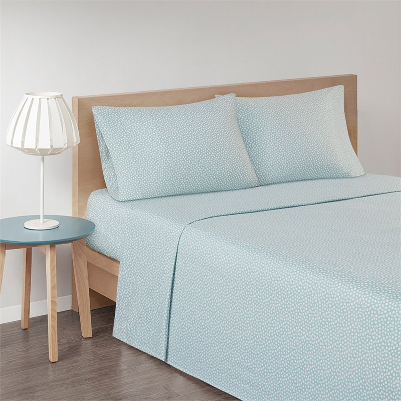 Olliix True North by Sleep Philosophy Cozy Flannel Queen Sheet Set in Aqua Dots