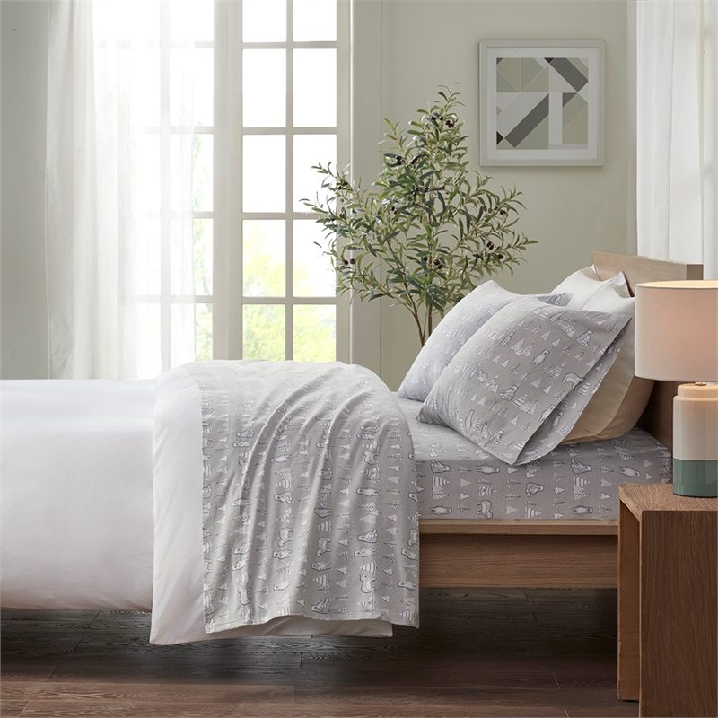 Olliix True North by Sleep Philosophy Cozy Flannel Twin XL Sheet Set in Bear
