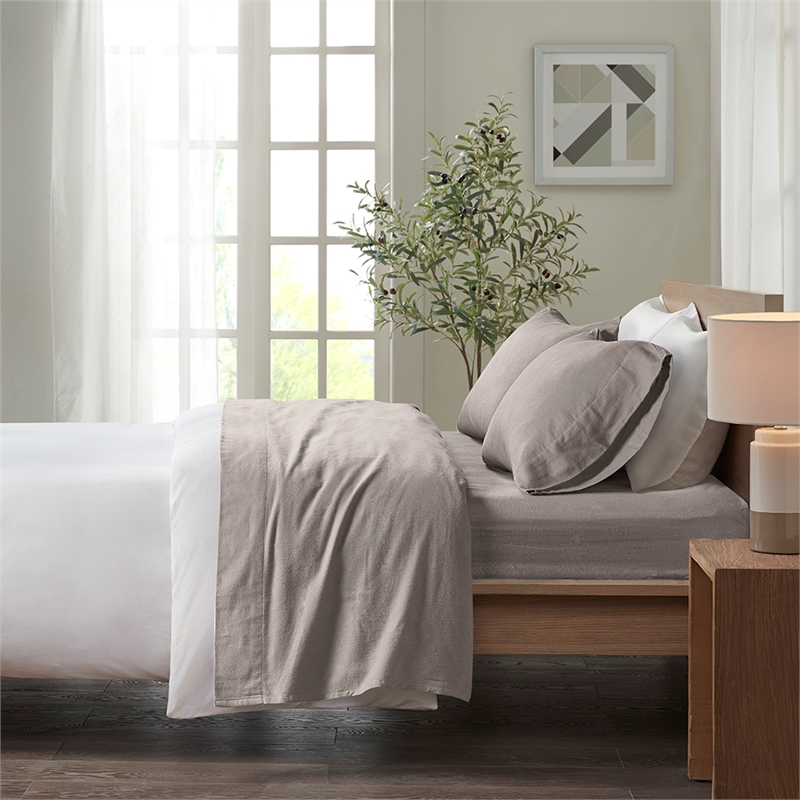 Olliix True North by Sleep Philosophy Cozy Flannel Queen Sheet Set in Grey