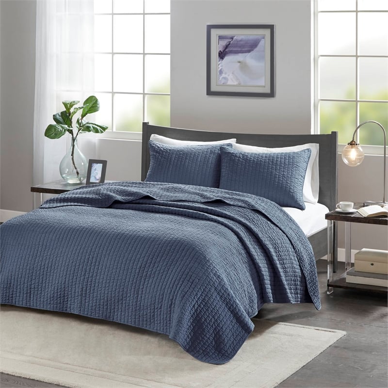 Olliix Madison Park Keaton King/Cal King Coverlet Mini Set Cotton in Navy