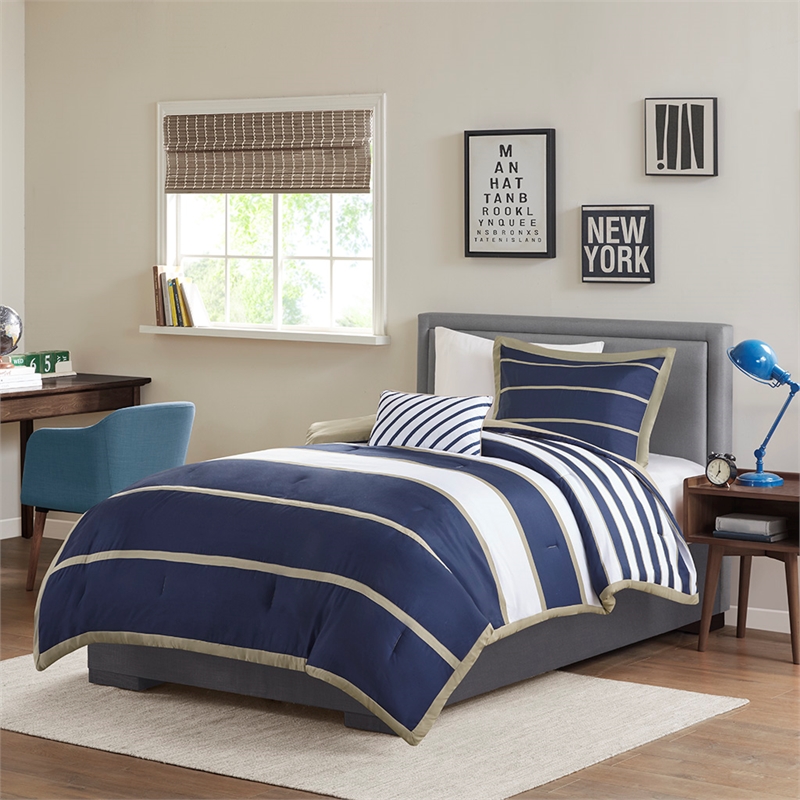Olliix Intelligent Design Ashton Twin/Twin XL Comforter Set in Khaki/Navy