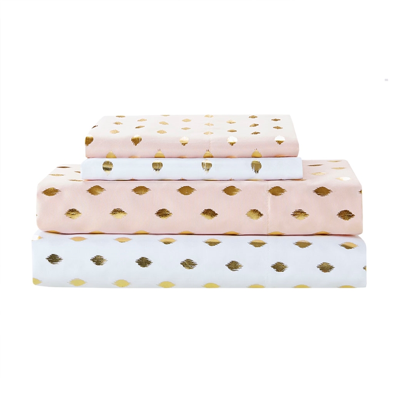 Olliix Intelligent Design Metallic Dot Full Sheet Set Microfiber in Blush/Gold