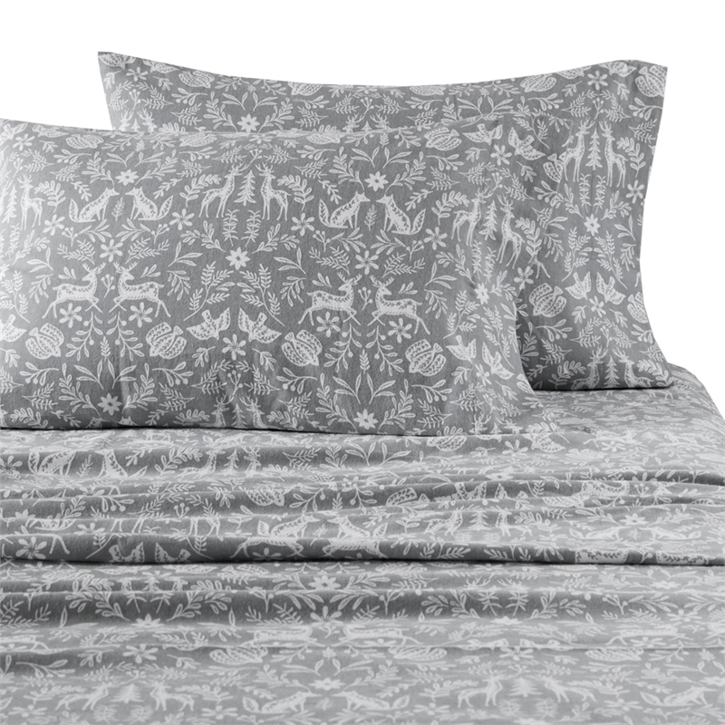 Olliix Beautyrest Oversized Flannel Full Sheet Set in Sage Winter Fauna