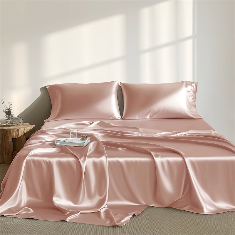 Olliix Madison Park Essentials Satin Twin Sheet Set Polyester in Blush