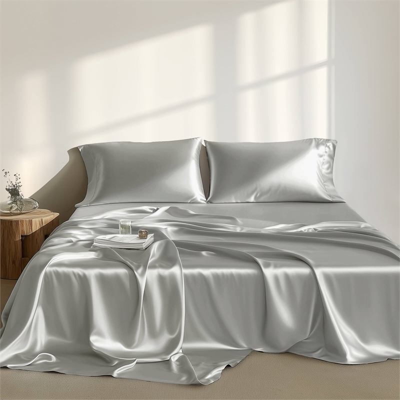 Olliix Madison Park Essentials Satin Twin Sheet Set Polyester in Light Grey